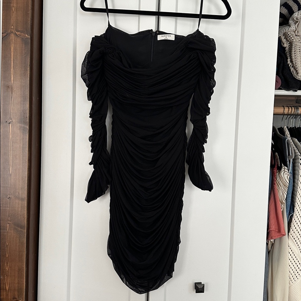 Sachin + Babi Black Ruched Long Sleeve Dress